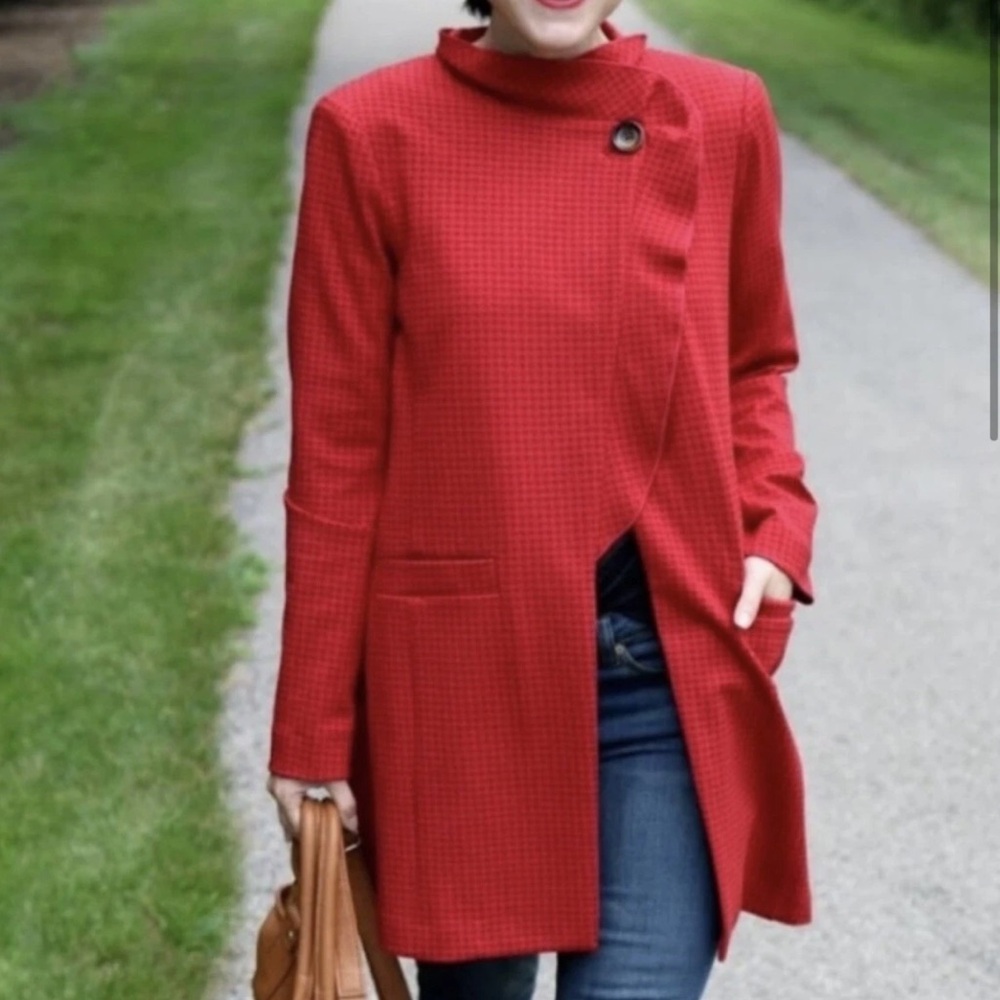 CAbi #3546 Celebration Jacket Red Square Houndstooth